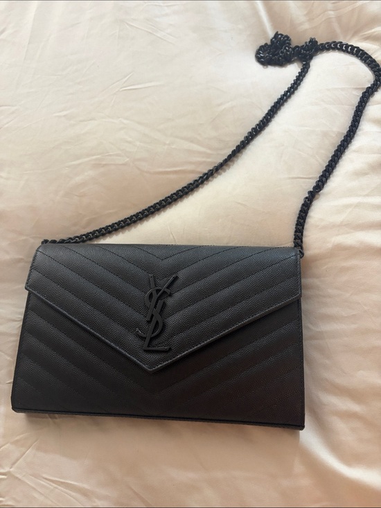 Saint Laurent Handbags - Saint Laurent Black Chevron Quilted Chain Crossbody Wallet